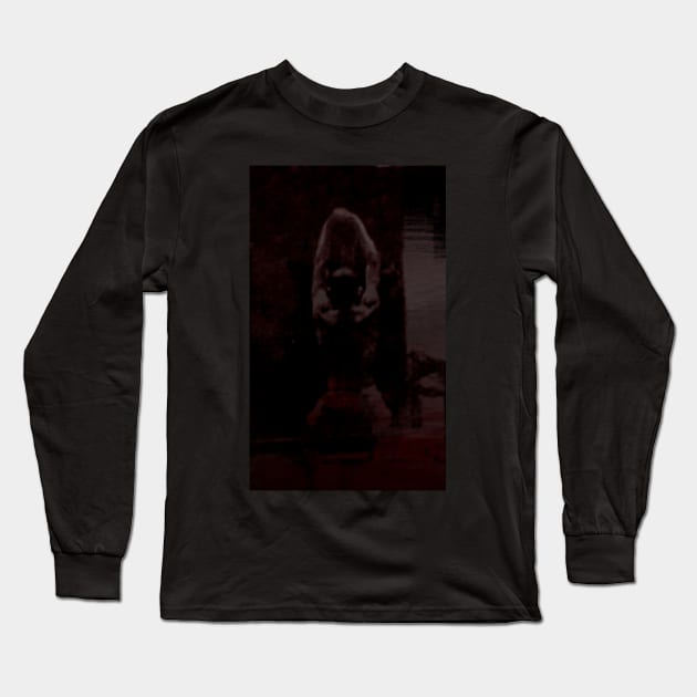 Digital collage, special processing. Strong guy, raised his hands, near big stone. Dark water, mystic. Red, blood. Long Sleeve T-Shirt by 234TeeUser234